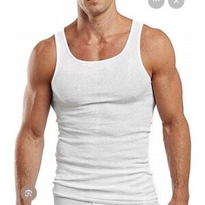 Lot Of 2 HANES men's 100% Cotton Tank Top Wife Beater Shirt Size Medium NWOT WHI